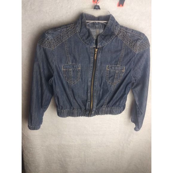 Arizona Jean Co. Vintage Cropped Zip Front Denim Jacket Women's Size M - Picture 12 of 13
